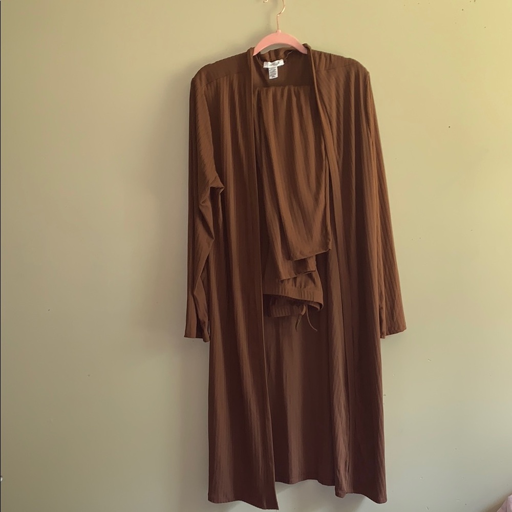 Brown Two Piece Long Sleeve Cardigan with Matching leggings